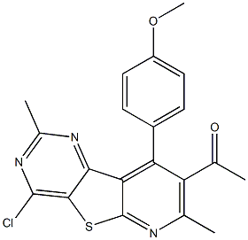 1-[4-chloro-9-(4-methoxyphenyl)-2,7-dimethylpyrido[3',2':4,5]thieno[3,2-d]pyrimidin-8-yl]ethanone Struktur