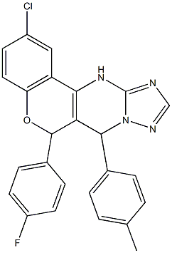 2-chloro-6-(4-fluorophenyl)-7-(4-methylphenyl)-7,12-dihydro-6H-chromeno[4,3-d][1,2,4]triazolo[1,5-a]pyrimidine Struktur