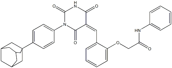 2-{2-[(1-[4-(1-adamantyl)phenyl]-2,4,6-trioxotetrahydro-5(2H)-pyrimidinylidene)methyl]phenoxy}-N-phenylacetamide Struktur