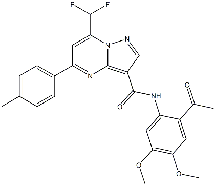 N-(2-acetyl-4,5-dimethoxyphenyl)-7-(difluoromethyl)-5-(4-methylphenyl)pyrazolo[1,5-a]pyrimidine-3-carboxamide Struktur