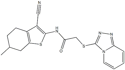 N-(3-cyano-6-methyl-4,5,6,7-tetrahydro-1-benzothien-2-yl)-2-([1,2,4]triazolo[4,3-a]pyridin-3-ylsulfanyl)acetamide Struktur