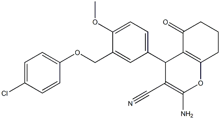 2-amino-4-{3-[(4-chlorophenoxy)methyl]-4-methoxyphenyl}-5-oxo-5,6,7,8-tetrahydro-4H-chromene-3-carbonitrile Struktur