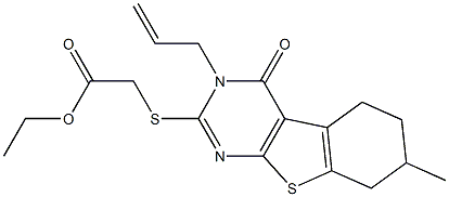 ethyl [(3-allyl-7-methyl-4-oxo-3,4,5,6,7,8-hexahydro[1]benzothieno[2,3-d]pyrimidin-2-yl)sulfanyl]acetate Struktur