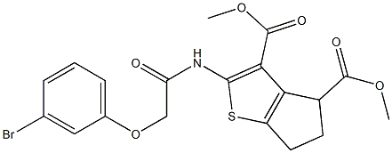 dimethyl 2-{[(3-bromophenoxy)acetyl]amino}-5,6-dihydro-4H-cyclopenta[b]thiophene-3,4-dicarboxylate Struktur