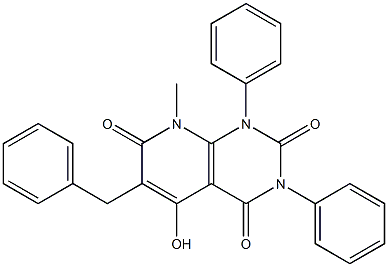 6-benzyl-5-hydroxy-8-methyl-1,3-diphenylpyrido[2,3-d]pyrimidine-2,4,7(1H,3H,8H)-trione Struktur