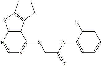 2-(6,7-dihydro-5H-cyclopenta[4,5]thieno[2,3-d]pyrimidin-4-ylsulfanyl)-N-(2-fluorophenyl)acetamide Struktur