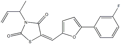 5-{[5-(3-fluorophenyl)-2-furyl]methylene}-3-(1-methylprop-2-enyl)-1,3-thiazolidine-2,4-dione Struktur