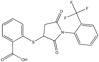 2-({2,5-dioxo-1-[2-(trifluoromethyl)phenyl]-3-pyrrolidinyl}sulfanyl)benzoic acid Struktur