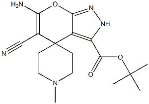 6-amino-5-cyano-2,4-dihydro-1'-methyl-3-tert-butoxycarbonylspiro[pyrano[2,3-c]pyrazole-4,4'-piperidine] Struktur