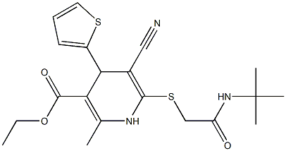 ethyl 6-{[2-(tert-butylamino)-2-oxoethyl]sulfanyl}-5-cyano-2-methyl-4-(2-thienyl)-1,4-dihydro-3-pyridinecarboxylate Struktur