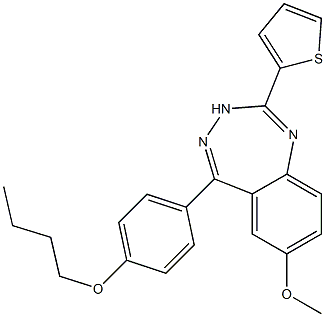 5-(4-butoxyphenyl)-7-methoxy-2-(2-thienyl)-3H-1,3,4-benzotriazepine Struktur