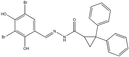 N'-(3,5-dibromo-2,4-dihydroxybenzylidene)-2,2-diphenylcyclopropanecarbohydrazide Struktur