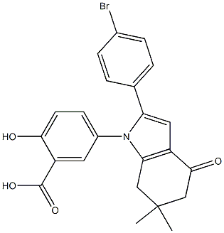 5-[2-(4-bromophenyl)-6,6-dimethyl-4-oxo-4,5,6,7-tetrahydro-1H-indol-1-yl]-2-hydroxybenzoic acid Struktur