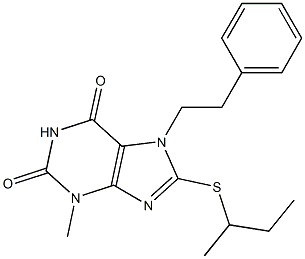 8-(sec-butylsulfanyl)-3-methyl-7-(2-phenylethyl)-3,7-dihydro-1H-purine-2,6-dione Struktur