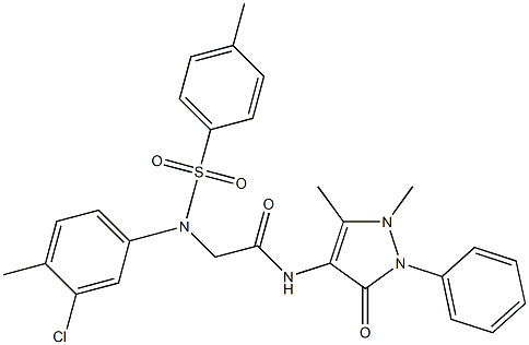 2-{3-chloro-4-methyl[(4-methylphenyl)sulfonyl]anilino}-N-(1,5-dimethyl-3-oxo-2-phenyl-2,3-dihydro-1H-pyrazol-4-yl)acetamide Struktur