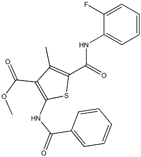 methyl 5-{[(2-fluorophenyl)amino]carbonyl}-4-methyl-2-[(phenylcarbonyl)amino]thiophene-3-carboxylate Struktur