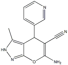 6-amino-3-methyl-4-(3-pyridinyl)-2,4-dihydropyrano[2,3-c]pyrazole-5-carbonitrile Struktur