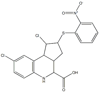 1,8-dichloro-2-({2-nitrophenyl}sulfanyl)-2,3,3a,4,5,9b-hexahydro-1H-cyclopenta[c]quinoline-4-carboxylic acid Struktur