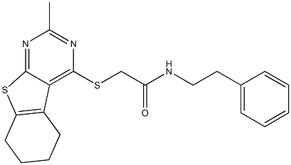 2-[(2-methyl-5,6,7,8-tetrahydro[1]benzothieno[2,3-d]pyrimidin-4-yl)sulfanyl]-N-(2-phenylethyl)acetamide Struktur