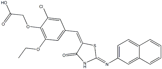 (2-chloro-6-ethoxy-4-{[2-(2-naphthylimino)-4-oxo-1,3-thiazolidin-5-ylidene]methyl}phenoxy)acetic acid Struktur