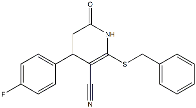 2-(benzylsulfanyl)-4-(4-fluorophenyl)-6-oxo-1,4,5,6-tetrahydro-3-pyridinecarbonitrile Struktur