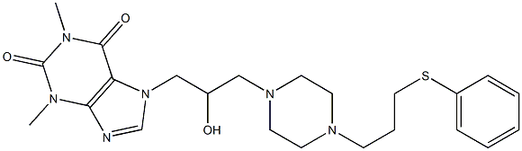 7-(2-hydroxy-3-{4-[3-(phenylsulfanyl)propyl]-1-piperazinyl}propyl)-1,3-dimethyl-3,7-dihydro-1H-purine-2,6-dione Struktur