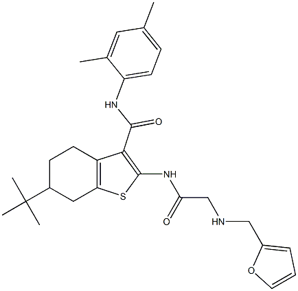 6-tert-butyl-N-(2,4-dimethylphenyl)-2-({[(2-furylmethyl)amino]acetyl}amino)-4,5,6,7-tetrahydro-1-benzothiophene-3-carboxamide Struktur