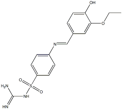 {[amino(imino)methyl]amino}(4-{[(E)-(3-ethoxy-4-hydroxyphenyl)methylidene]amino}phenyl)dioxo-lambda~6~-sulfane Struktur