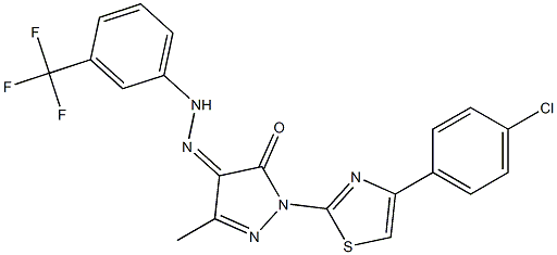 1-[4-(4-chlorophenyl)-1,3-thiazol-2-yl]-3-methyl-1H-pyrazole-4,5-dione 4-{N-[3-(trifluoromethyl)phenyl]hydrazone} Struktur