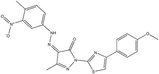 1-[4-(4-methoxyphenyl)-1,3-thiazol-2-yl]-3-methyl-1H-pyrazole-4,5-dione 4-[N-(4-methyl-3-nitrophenyl)hydrazone] Struktur