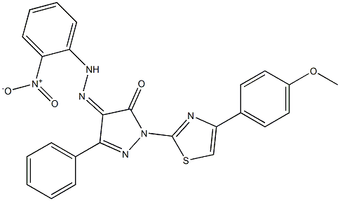 1-[4-(4-methoxyphenyl)-1,3-thiazol-2-yl]-3-phenyl-1H-pyrazole-4,5-dione 4-[N-(2-nitrophenyl)hydrazone] Struktur