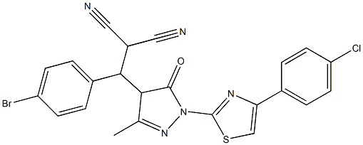 2-((4-bromophenyl){1-[4-(4-chlorophenyl)-1,3-thiazol-2-yl]-3-methyl-5-oxo-4,5-dihydro-1H-pyrazol-4-yl}methyl)malononitrile Struktur