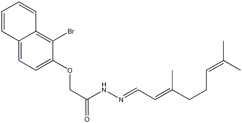 2-[(1-bromo-2-naphthyl)oxy]-N'-[(E,2E)-3,7-dimethyl-2,6-octadienylidene]acetohydrazide Struktur