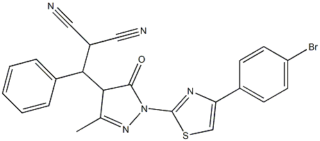 2-[{1-[4-(4-bromophenyl)-1,3-thiazol-2-yl]-3-methyl-5-oxo-4,5-dihydro-1H-pyrazol-4-yl}(phenyl)methyl]malononitrile Struktur