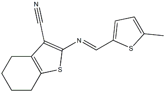 2-{[(E)-(5-methyl-2-thienyl)methylidene]amino}-4,5,6,7-tetrahydro-1-benzothiophene-3-carbonitrile Struktur