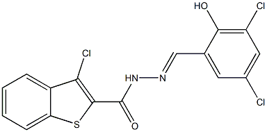 3-chloro-N'-[(E)-(3,5-dichloro-2-hydroxyphenyl)methylidene]-1-benzothiophene-2-carbohydrazide Struktur