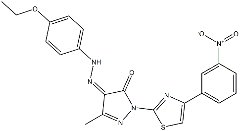 3-methyl-1-[4-(3-nitrophenyl)-1,3-thiazol-2-yl]-1H-pyrazole-4,5-dione 4-[N-(4-ethoxyphenyl)hydrazone] Struktur