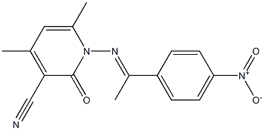 4,6-dimethyl-1-{[(E)-1-(4-nitrophenyl)ethylidene]amino}-2-oxo-1,2-dihydro-3-pyridinecarbonitrile Struktur