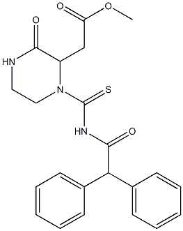 methyl 2-(1-{[(2,2-diphenylacetyl)amino]carbothioyl}-3-oxo-2-piperazinyl)acetate Struktur