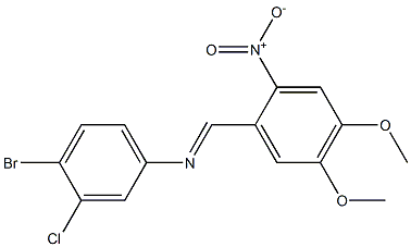 4-bromo-3-chloro-N-[(E)-(4,5-dimethoxy-2-nitrophenyl)methylidene]aniline Struktur