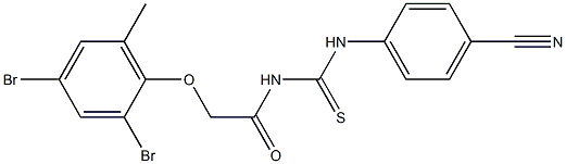 N-(4-cyanophenyl)-N'-[2-(2,4-dibromo-6-methylphenoxy)acetyl]thiourea Struktur