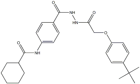 N-{4-[(2-{2-[4-(tert-butyl)phenoxy]acetyl}hydrazino)carbonyl]phenyl}cyclohexanecarboxamide Struktur