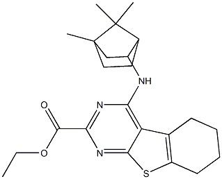 5,6,7,8-Tetrahydro-4-[(4,7,7-trimethylbicyclo[2.2.1]heptan-2-yl)amino][1]benzothieno[2,3-d]pyrimidine-2-carboxylic acid ethyl ester Struktur