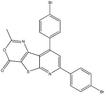 2-Methyl-7,9-bis(4-bromophenyl)-4H-pyrido[3',2':4,5]thieno[3,2-d][1,3]oxazin-4-one Struktur