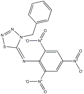 4-Benzyl-4,5-dihydro-5-(2,4,6-trinitrophenylimino)-1,2,3,4-thiatriazole Struktur