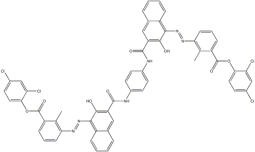 1,4-Bis[1-[[6-methyl-5-(2,4-dichlorophenoxycarbonyl)phenyl]azo]-2-hydroxy-3-naphthoylamino]benzene Struktur