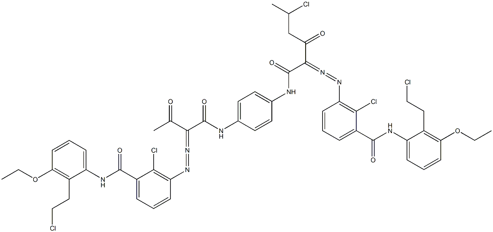 3,3'-[2-(1-Chloroethyl)-1,4-phenylenebis[iminocarbonyl(acetylmethylene)azo]]bis[N-[2-(2-chloroethyl)-3-ethoxyphenyl]-2-chlorobenzamide] Struktur