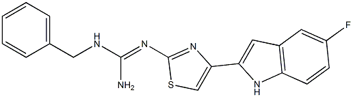 2-[[Amino(benzylamino)methylene]amino]-4-(5-fluoro-1H-indol-2-yl)thiazole Struktur