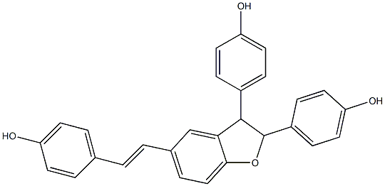 2,3-Dihydro-2-(4-hydroxyphenyl)-3-(4-hydroxyphenyl)-5-[(E)-2-(4-hydroxyphenyl)ethenyl]benzofuran Struktur