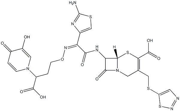 7-[[2-(2-Aminothiazol-4-yl)-2-[(Z)-[3-carboxy-3-[3-hydroxy-4-oxopyridin-1(4H)-yl]propoxy]imino]acetyl]amino]-3-[[(1,2,3-thiadiazol-5-yl)thio]methyl]cepham-3-ene-4-carboxylic acid Struktur